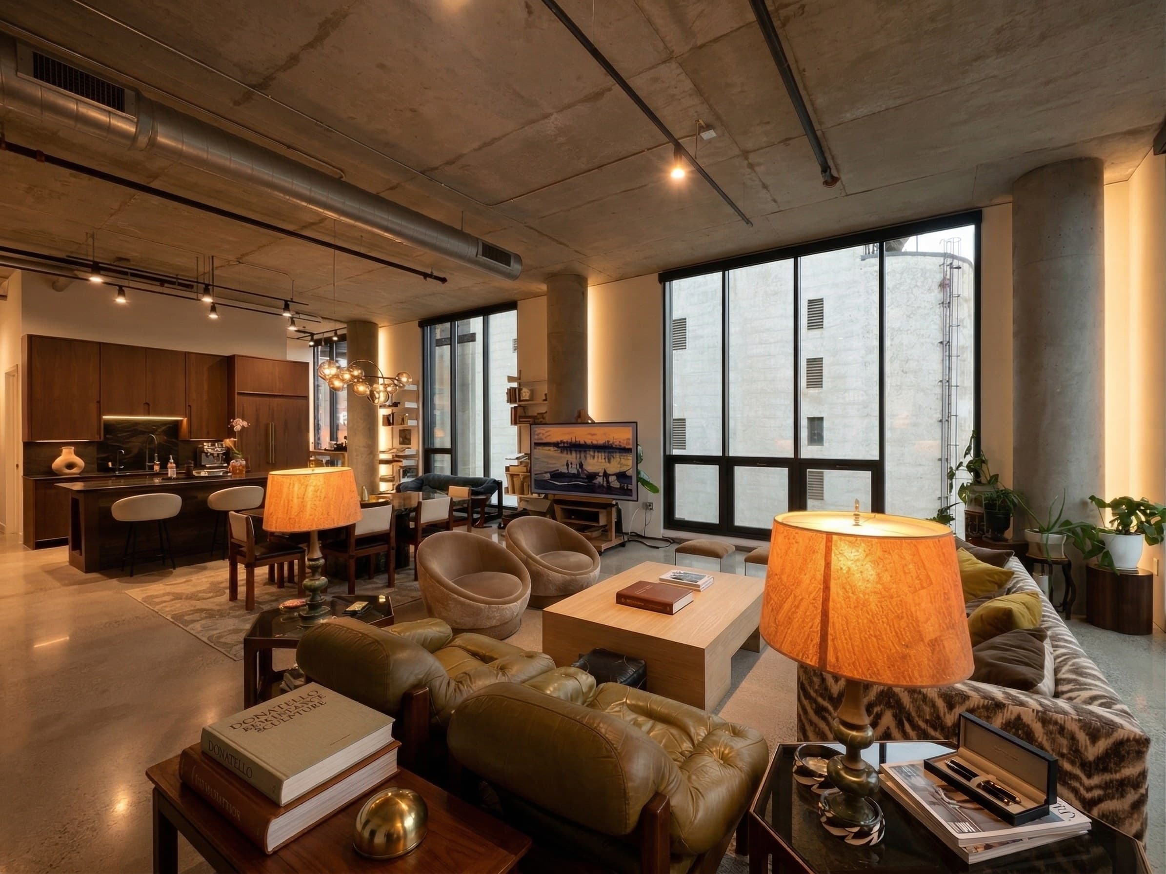 Luxury loft interior with layered architectural lighting design